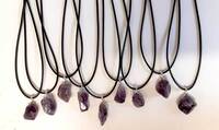 Natural crystal Amethyst pendants, silver or gold colour mounts.
