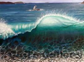 'The Wave'. Humpback Whale playing off Middleton Beach Albany. Oil on Canvas, 30x40cms